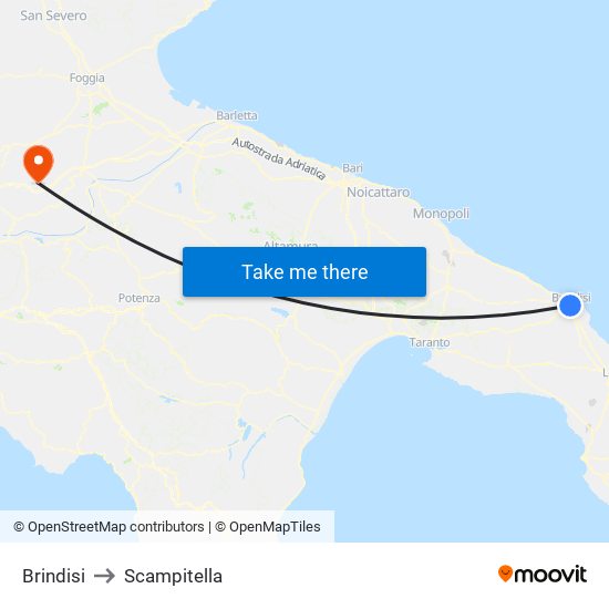 Brindisi to Scampitella map