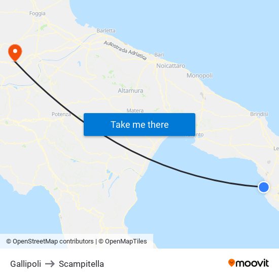 Gallipoli to Scampitella map