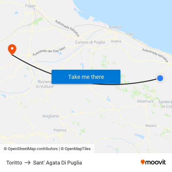 Toritto to Sant' Agata Di Puglia map