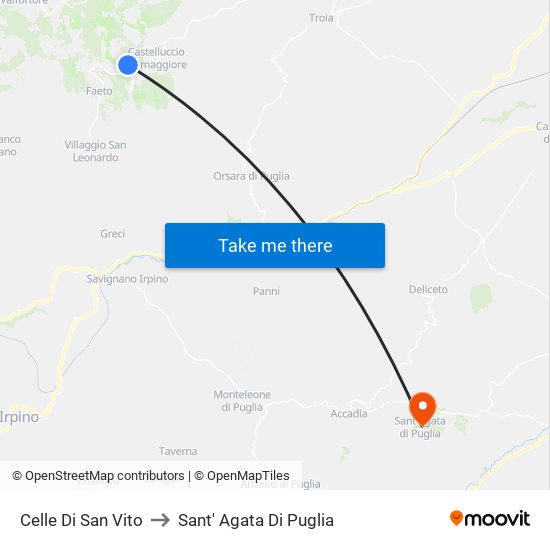 Celle Di San Vito to Sant' Agata Di Puglia map