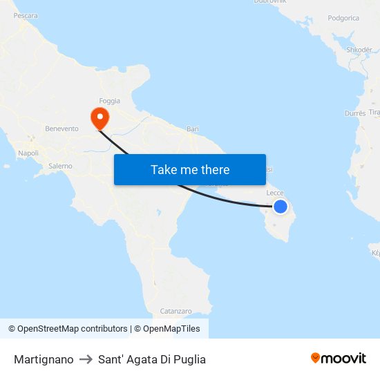 Martignano to Sant' Agata Di Puglia map