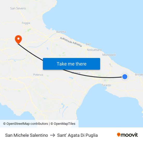 San Michele Salentino to Sant' Agata Di Puglia map