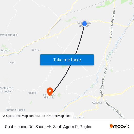 Castelluccio Dei Sauri to Sant' Agata Di Puglia map