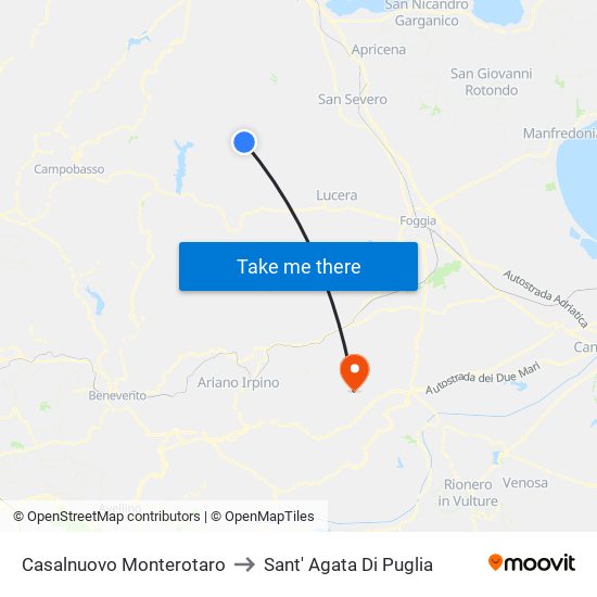 Casalnuovo Monterotaro to Sant' Agata Di Puglia map