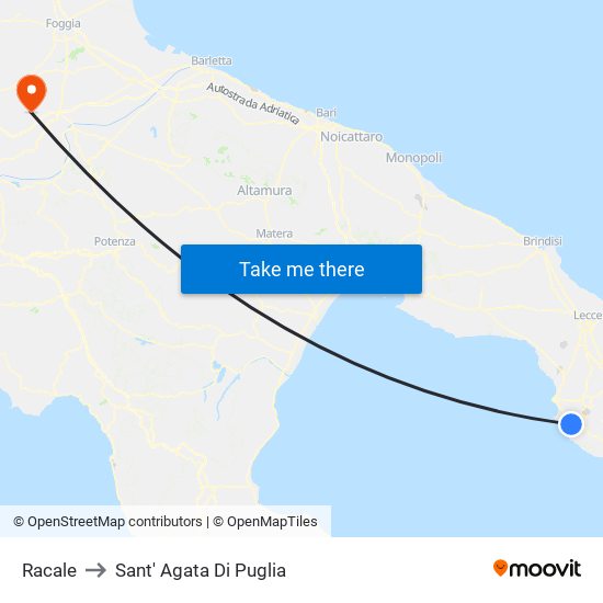 Racale to Sant' Agata Di Puglia map