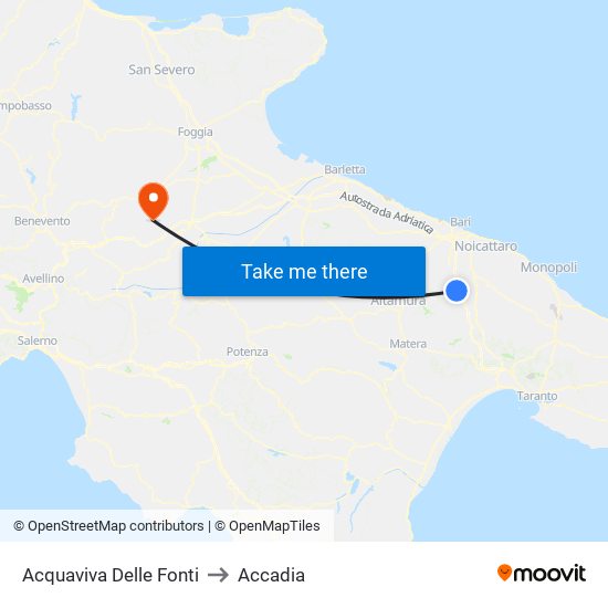 Acquaviva Delle Fonti to Accadia map