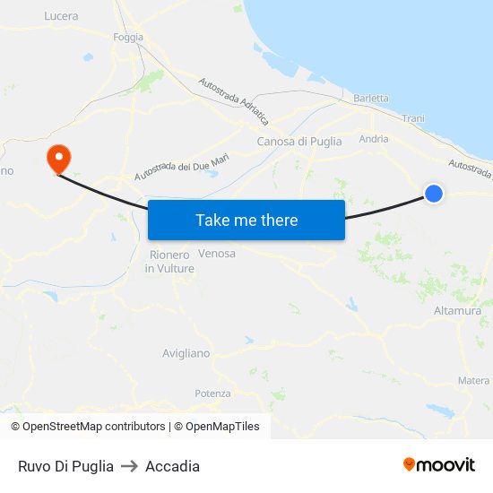 Ruvo Di Puglia to Accadia map