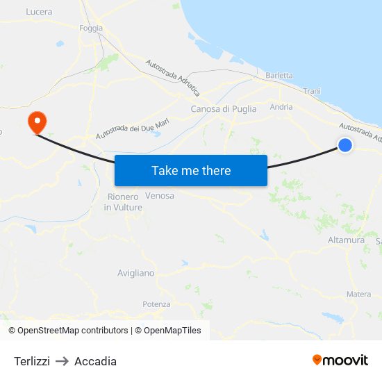 Terlizzi to Accadia map