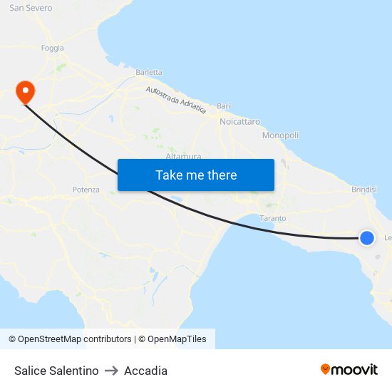 Salice Salentino to Accadia map