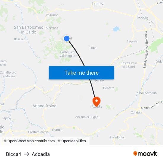 Biccari to Accadia map