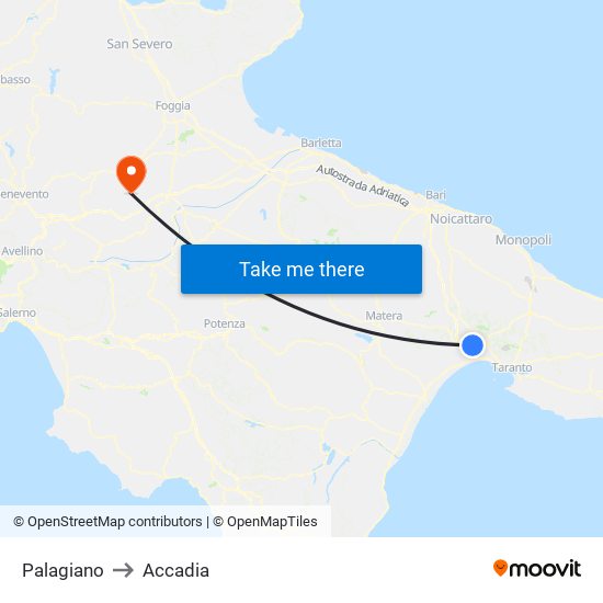 Palagiano to Accadia map