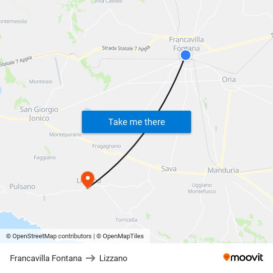 Francavilla Fontana to Lizzano map