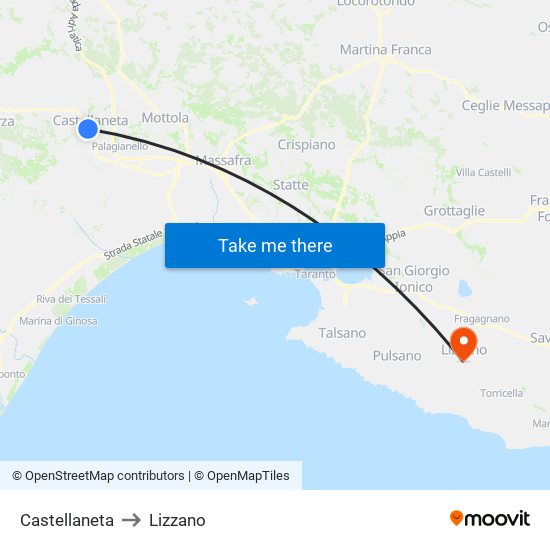 Castellaneta to Lizzano map