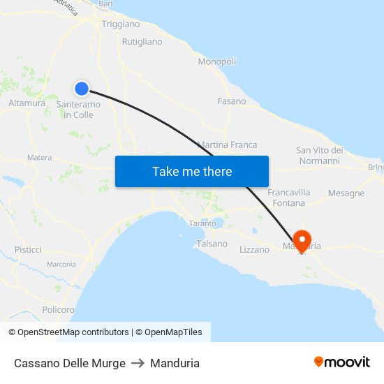 Cassano Delle Murge to Manduria map