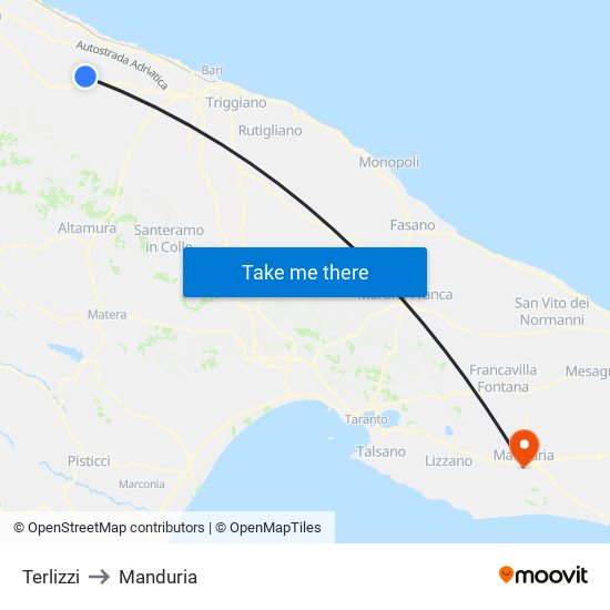 Terlizzi to Manduria map