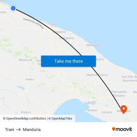 Trani to Manduria map