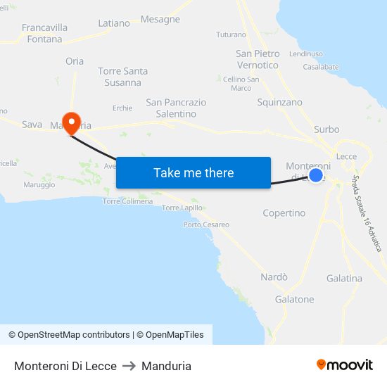 Monteroni Di Lecce to Manduria map