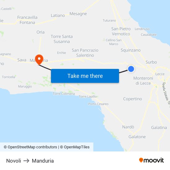 Novoli to Manduria map