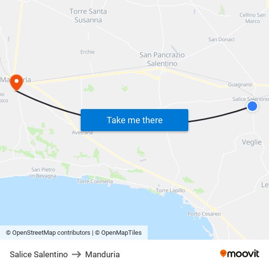 Salice Salentino to Manduria map