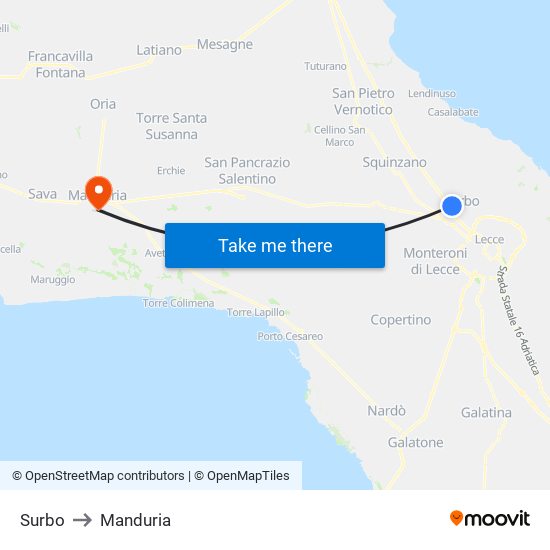 Surbo to Manduria map