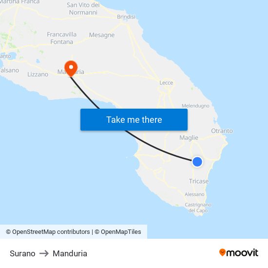 Surano to Manduria map