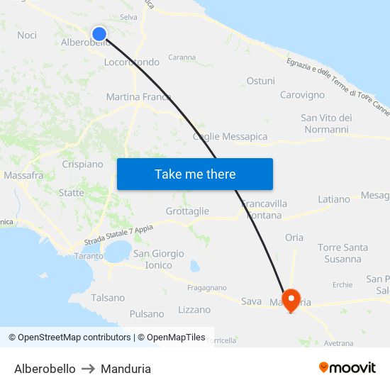Alberobello to Manduria map