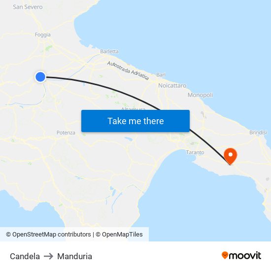 Candela to Manduria map