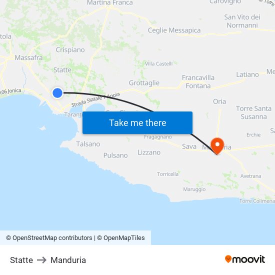 Statte to Manduria map