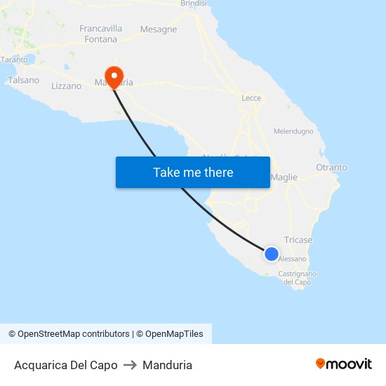 Acquarica Del Capo to Manduria map