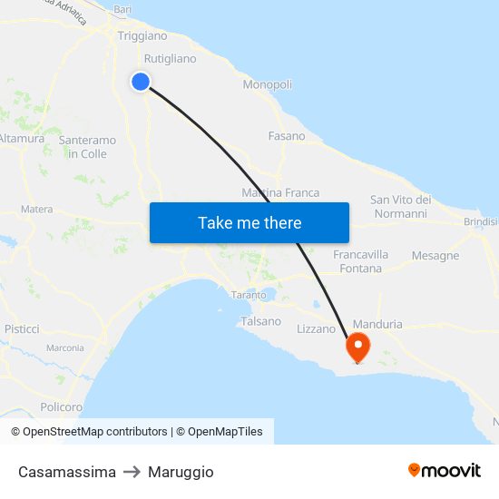Casamassima to Maruggio map