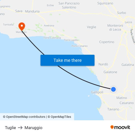 Tuglie to Maruggio map