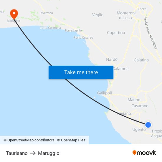 Taurisano to Maruggio map