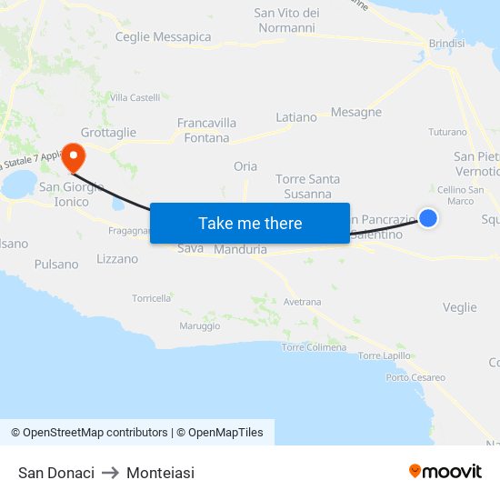 San Donaci to Monteiasi map