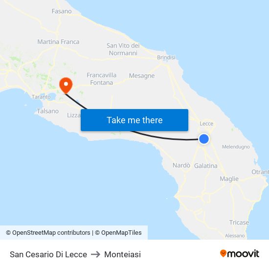 San Cesario Di Lecce to Monteiasi map