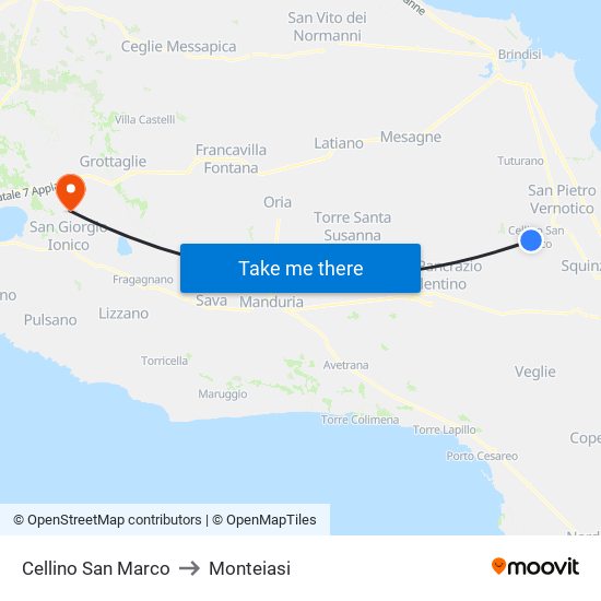Cellino San Marco to Monteiasi map