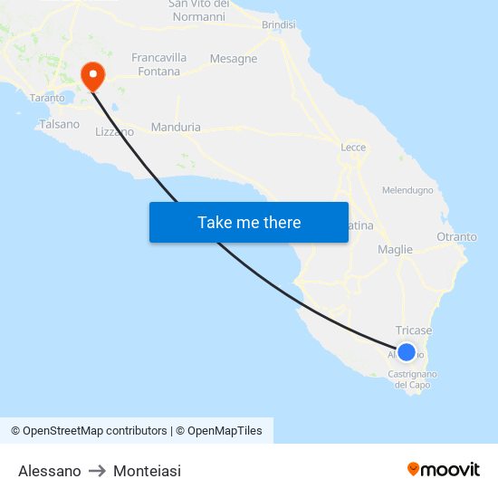 Alessano to Monteiasi map