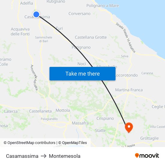 Casamassima to Montemesola map