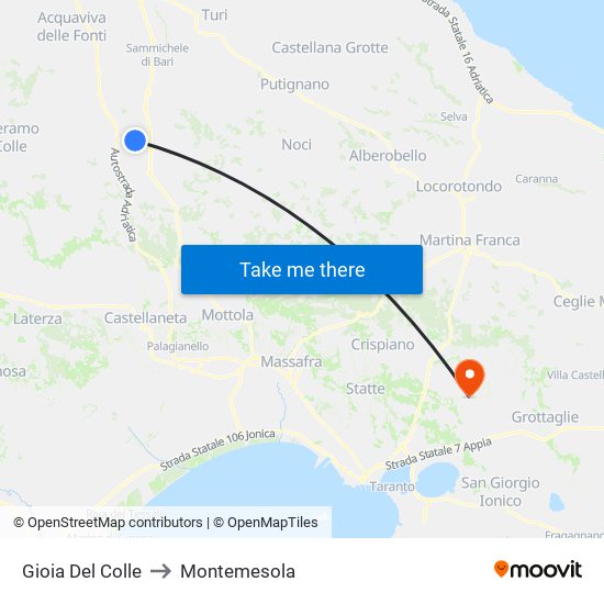 Gioia Del Colle to Montemesola map