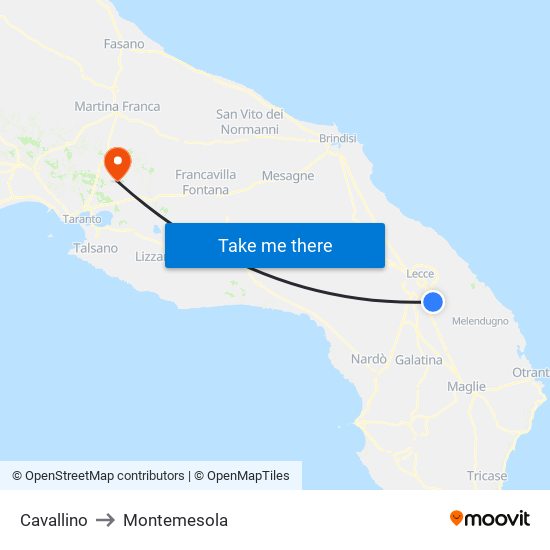 Cavallino to Montemesola map