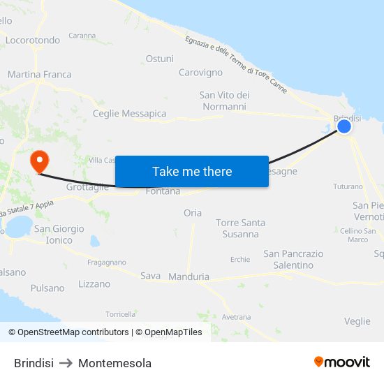 Brindisi to Montemesola map