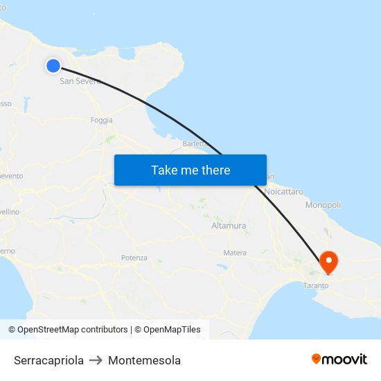 Serracapriola to Montemesola map