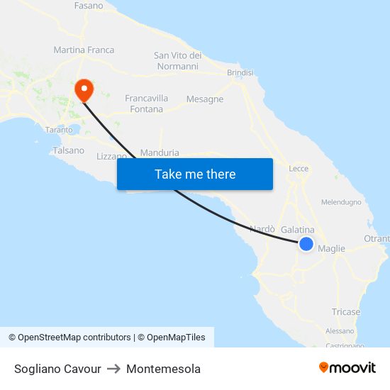 Sogliano Cavour to Montemesola map