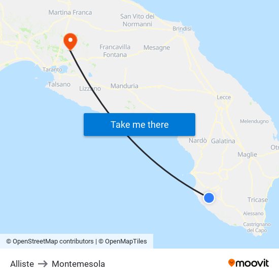 Alliste to Montemesola map