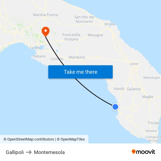 Gallipoli to Montemesola map