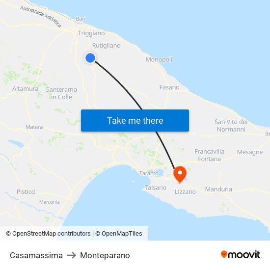 Casamassima to Monteparano map