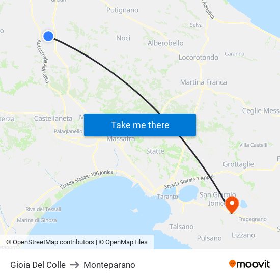 Gioia Del Colle to Monteparano map