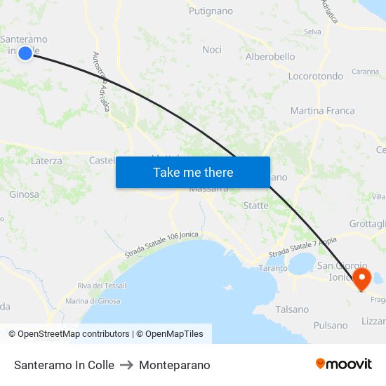 Santeramo In Colle to Monteparano map