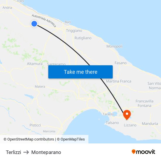 Terlizzi to Monteparano map