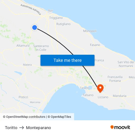 Toritto to Monteparano map