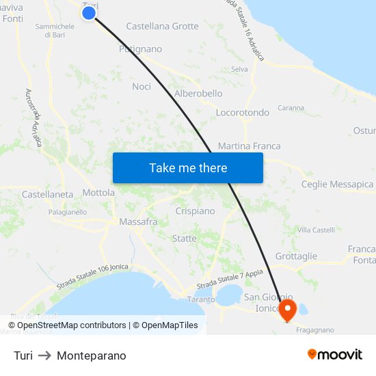 Turi to Monteparano map